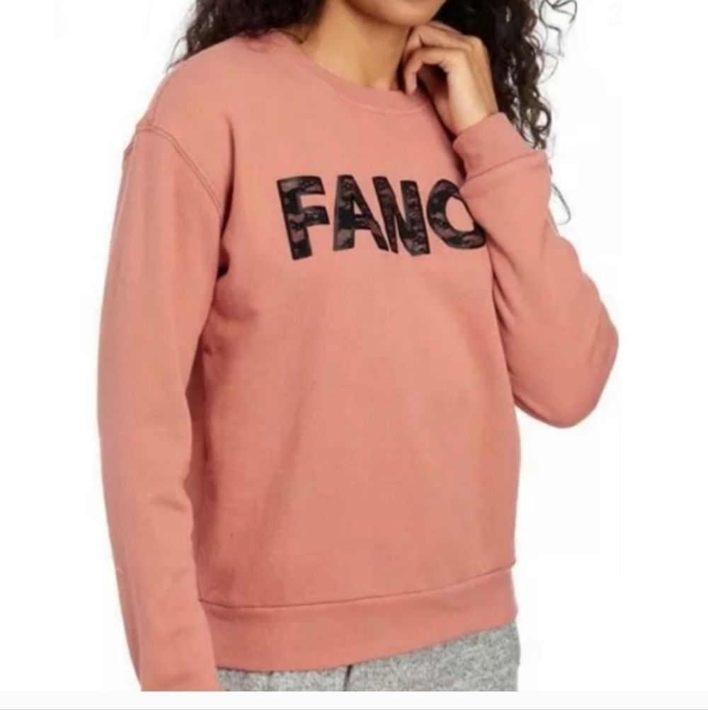 'Fancy' Betsey Johnson Performance lace Applique Salmon Crewneck Sweatshirt XL - Picture 3 of 10